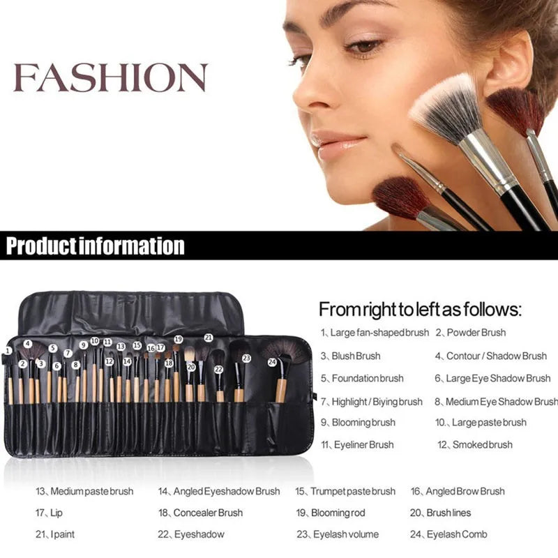 24-Piece Professional Makeup Brush Set – Cosmetic Brushes for Eyes, Eyebrows, Powder & Foundation