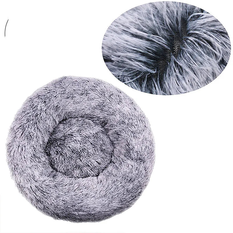 Gradient Light Gray Round Plush Pet Bed – 6 Sizes (40–90 cm) for Large & Medium Dogs, Super Soft Cat Bed, Winter Warm Dog House