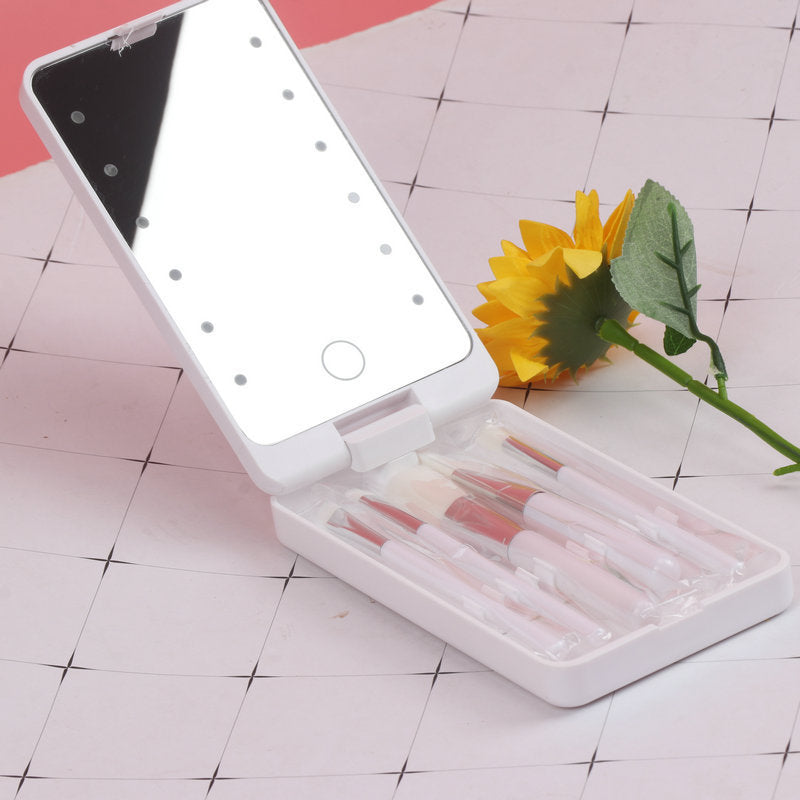 White Without Brush Foldable Rotating LED Cosmetic Mirror – Travel-Friendly Vanity Mirror