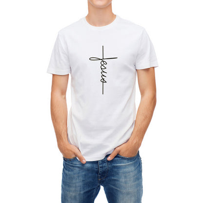 White Men’s Short Sleeve T-Shirt with Jesus Christ Cross Print – Christian Faith Apparel