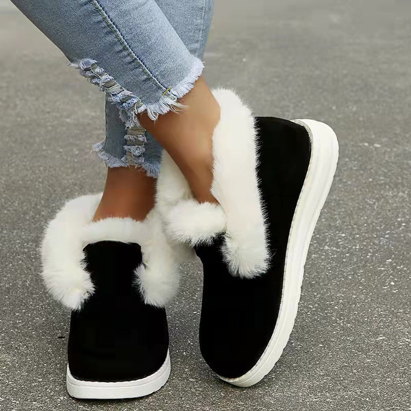 Black Women’s Snow Boots – Warm Winter Ankle Boots with Plush Fur Lining