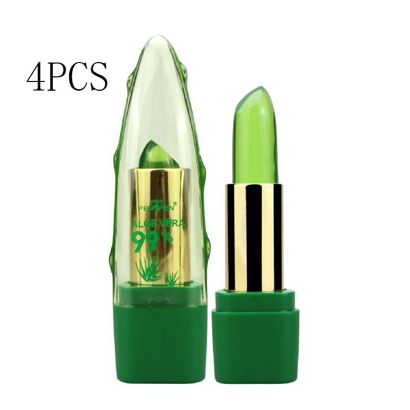 4PCS Aloe Vera Color-Changing Lip Gloss, Moisturizing, Anti-Dry, Fine-Grain Lip Balm Care