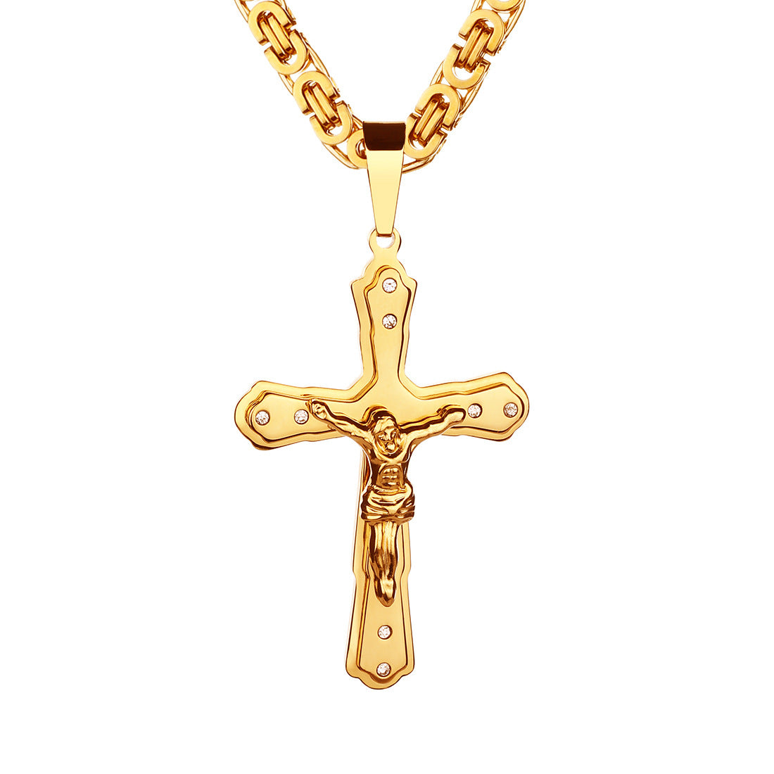 Golden Jesus Cross Faith Pendant Necklace