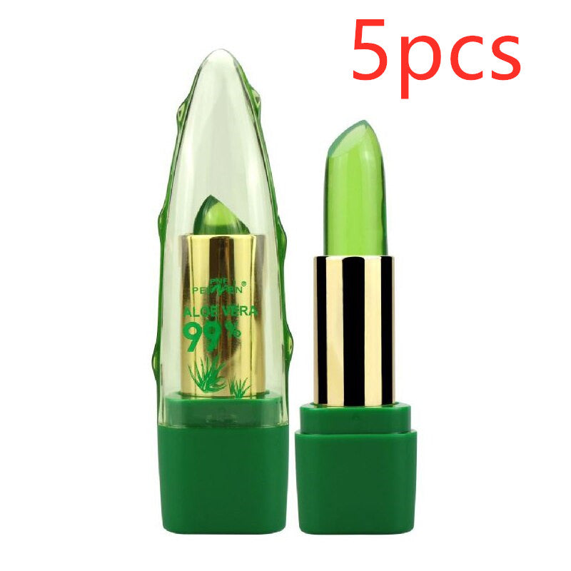 5PCS Aloe Vera Color-Changing Lip Gloss, Moisturizing, Anti-Dry, Fine-Grain Lip Balm Care
