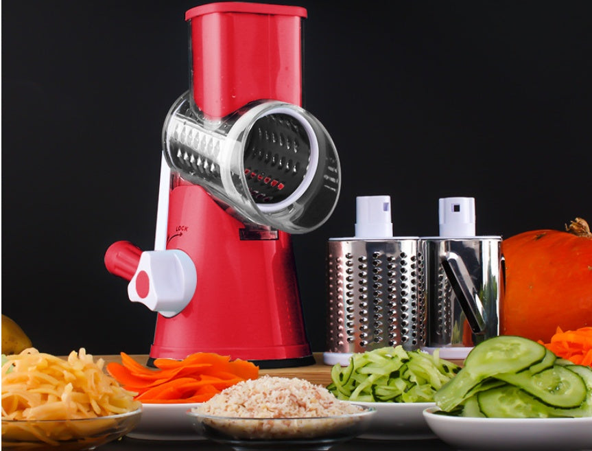 Red Round Vegetable Cutter and Slicer – Potato Julienne, Carrot & Cheese Grater