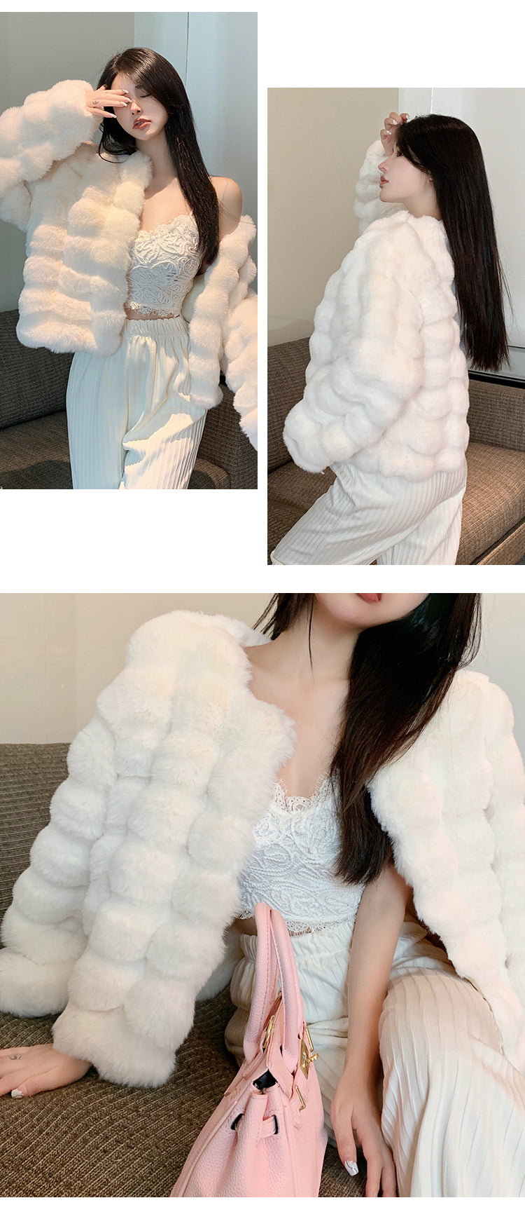 2024 Winter Fashion Faux Fur Coat Women Korea Fashion Warm Feather Coats Cardigan Short Outercoat Lady Party Elegant Outfits New