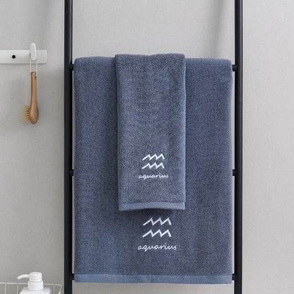 Aquarius Blue Cotton Constellation Towels Set – Soft, Absorbent Cotton Bath & Hand Towels