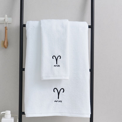 Aries White Cotton Constellation Towels Set – Soft, Absorbent Cotton Bath & Hand Towels