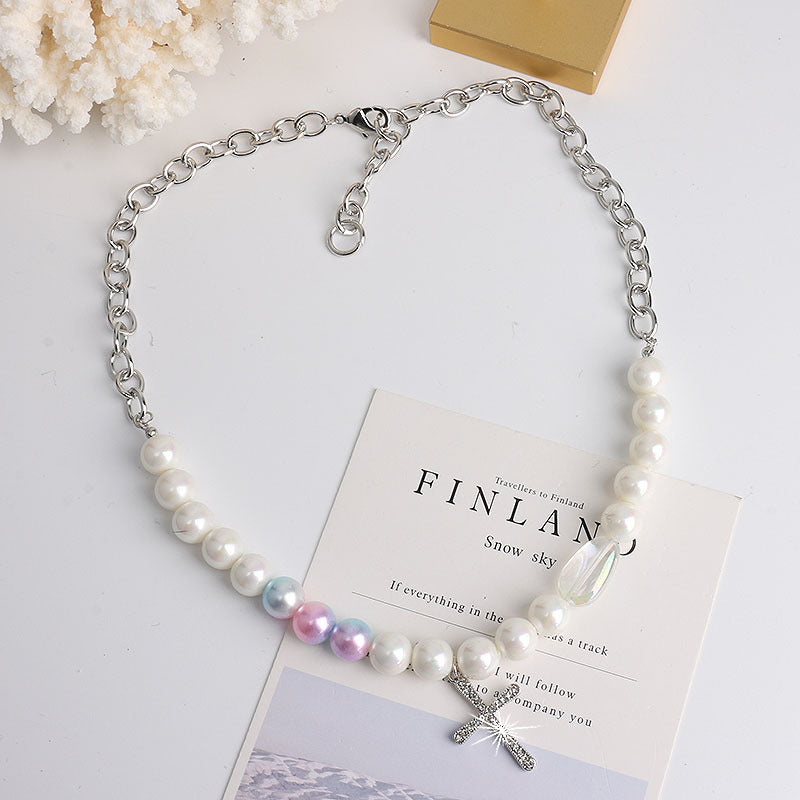 Diamond Cross Pearl Necklace – Elegant Faith Jewelry