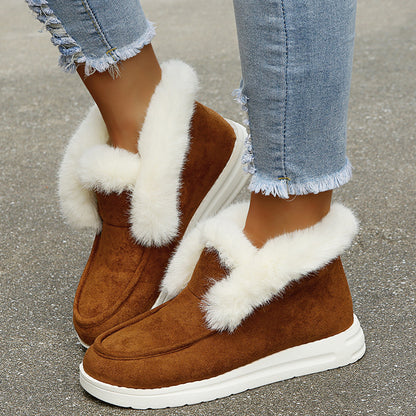 Brown Women’s Snow Boots – Warm Winter Ankle Boots with Plush Fur Lining