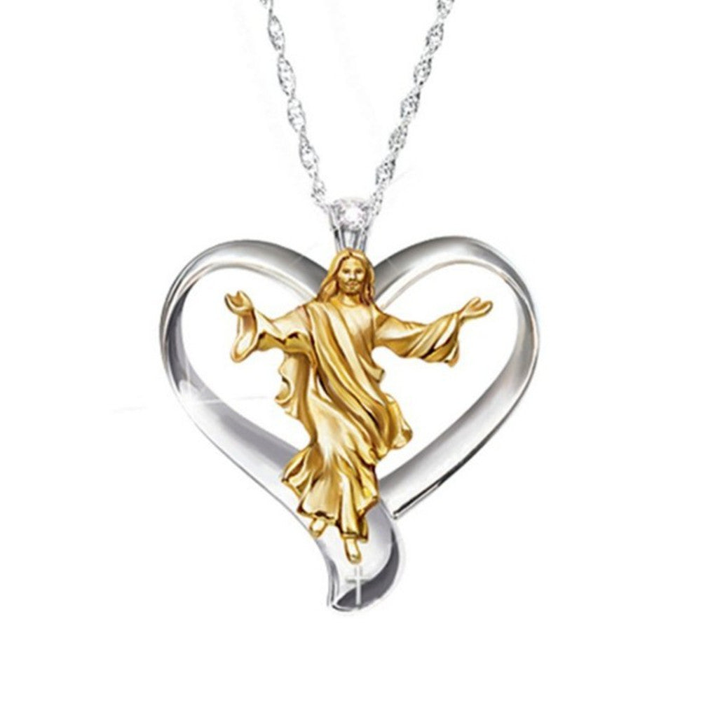 Gold Love Jesus Pendant Necklace Unisex Faith Jewelry