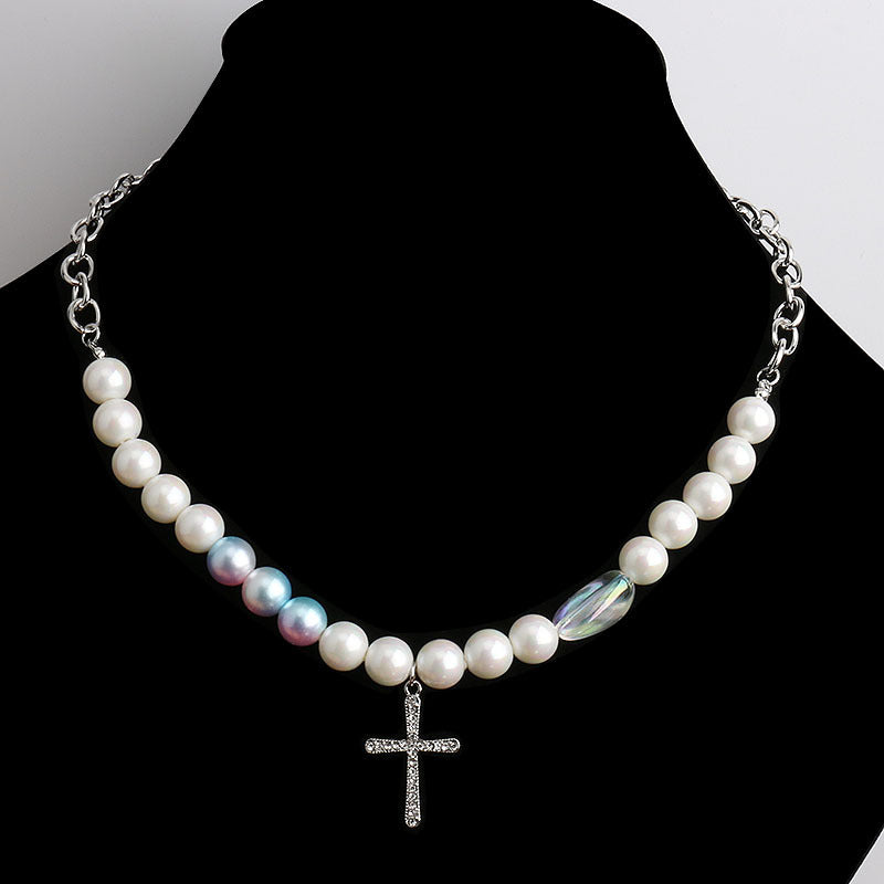 Diamond Cross Pearl Necklace – Elegant Faith Jewelry