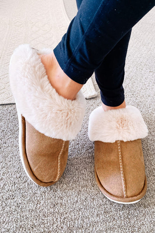 Cozy Camel Suede Plush Winter Slippers for Home