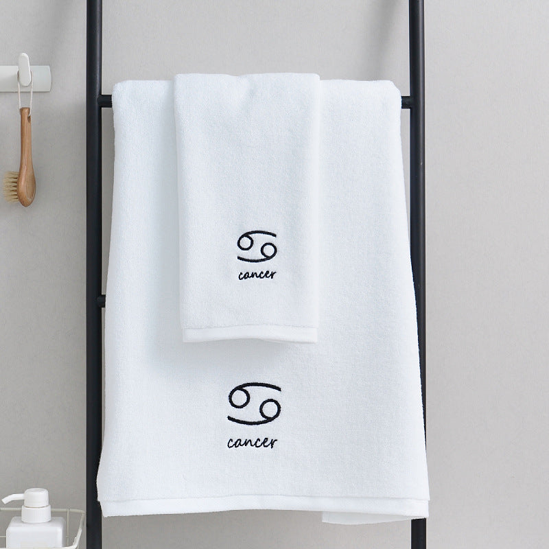Cancer White Cotton Constellation Towels Set – Soft, Absorbent Cotton Bath & Hand Towels