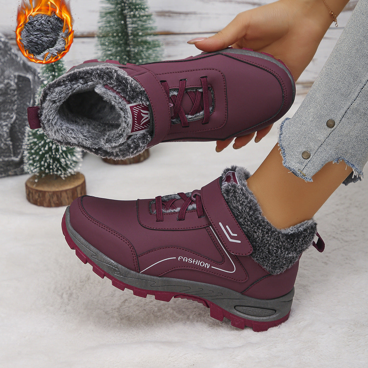 Wine Red Women’s Winter Snow Fleece-Lined, Insulated, Warm Outdoor Cold-Weather Boots