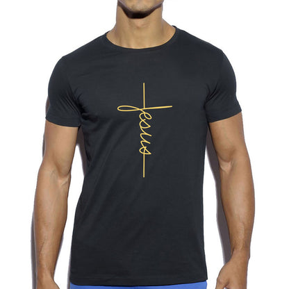 Men’s Short Sleeve T-Shirt with Jesus Christ Cross Print – Christian Faith Apparel
