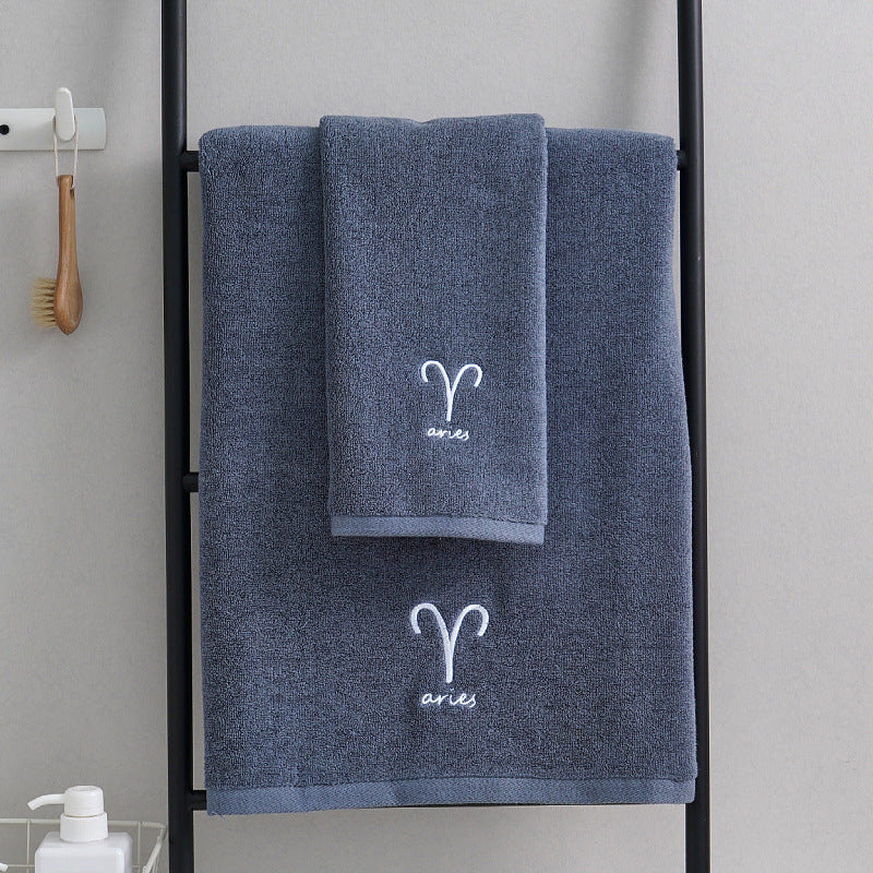 Aries Blue Cotton Constellation Towels Set – Soft, Absorbent Cotton Bath & Hand Towels