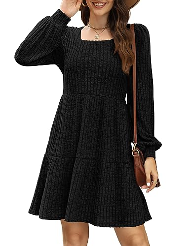 SAMPEEL Womens Square Neck Long Sleeve Fall Dresses Casual Babydoll Sweater Dress