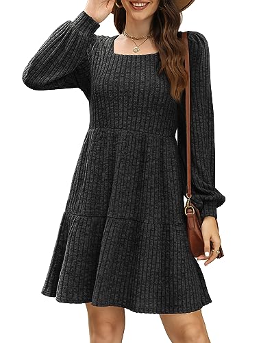 SAMPEEL Womens Square Neck Long Sleeve Fall Dresses Casual Babydoll Sweater Dress