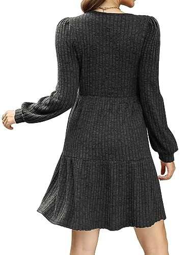 SAMPEEL Womens Square Neck Long Sleeve Fall Dresses Casual Babydoll Sweater Dress