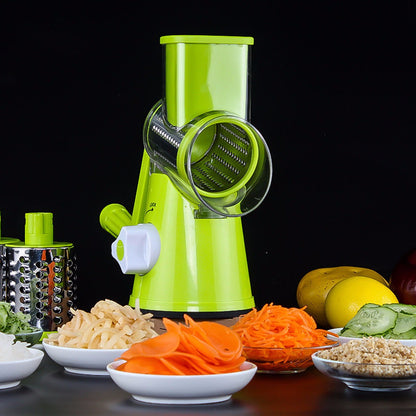 Green Round Vegetable Cutter and Slicer – Potato Julienne, Carrot & Cheese Grater