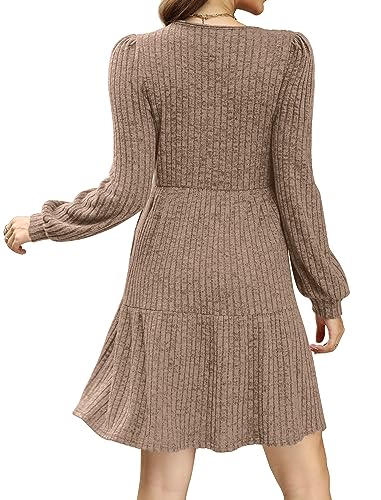 SAMPEEL Womens Square Neck Long Sleeve Fall Dresses Casual Babydoll Sweater Dress