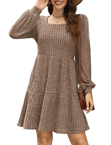 SAMPEEL Womens Square Neck Long Sleeve Fall Dresses Casual Babydoll Sweater Dress