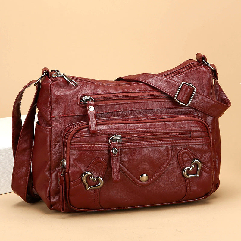 Wine Red High-End Versatile Spacious Multi-Layer Crossbody Shoulder Bag for Everyday Use