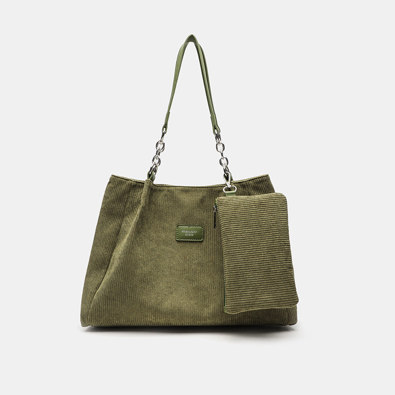Green 36X12X28cm Women’s Corduroy Tote Bag – Fashionable High-Capacity Commuter Bag