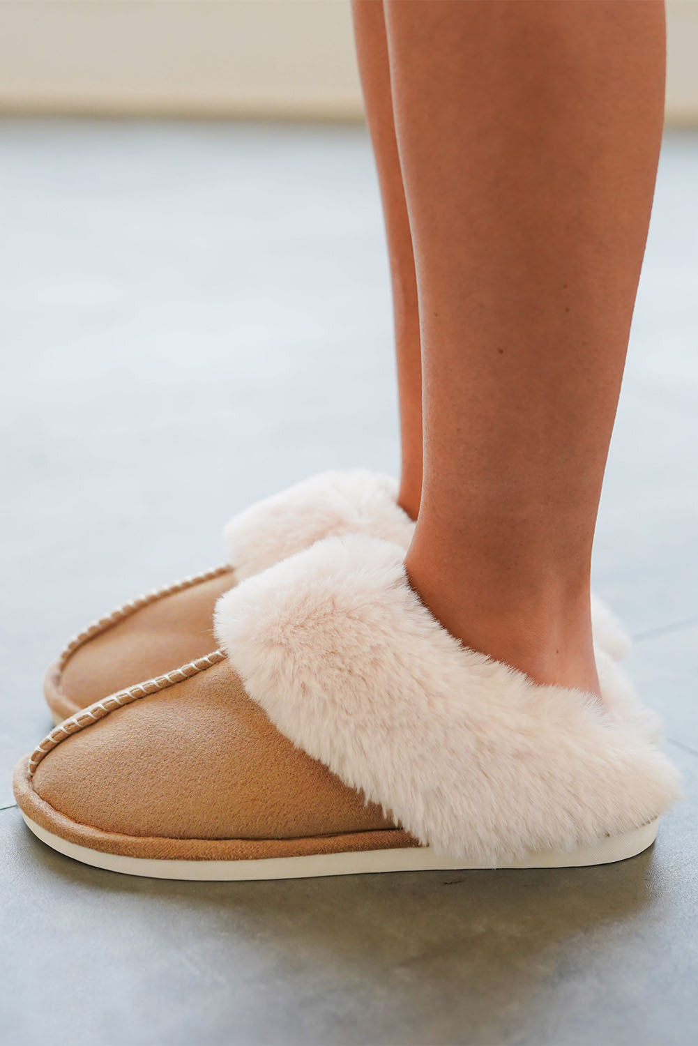 Cozy Camel Suede Plush Winter Slippers for Home