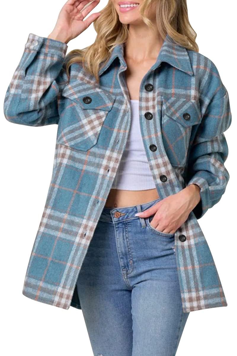 AUTOMET Womens Fall Outfits Fashion Clothes Shackets Flannel Plaid Button Down Long Sleeve Shirts Jackets 2024