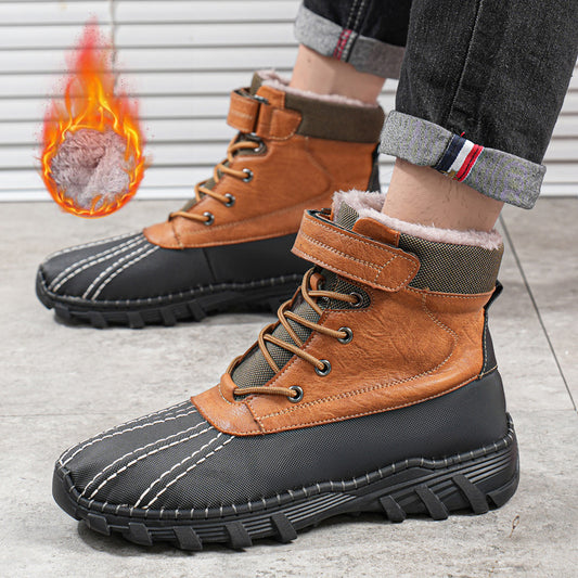 Men's Winter Fleece Snow Boots – Waterproof, Anti-Slip, Lace-Up Mid-Calf Work & Outdoor Shoes