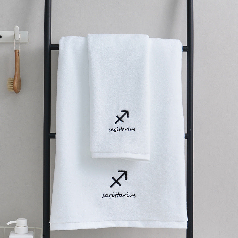 Sagittarius White Cotton Constellation Towels Set – Soft, Absorbent Cotton Bath & Hand Towels