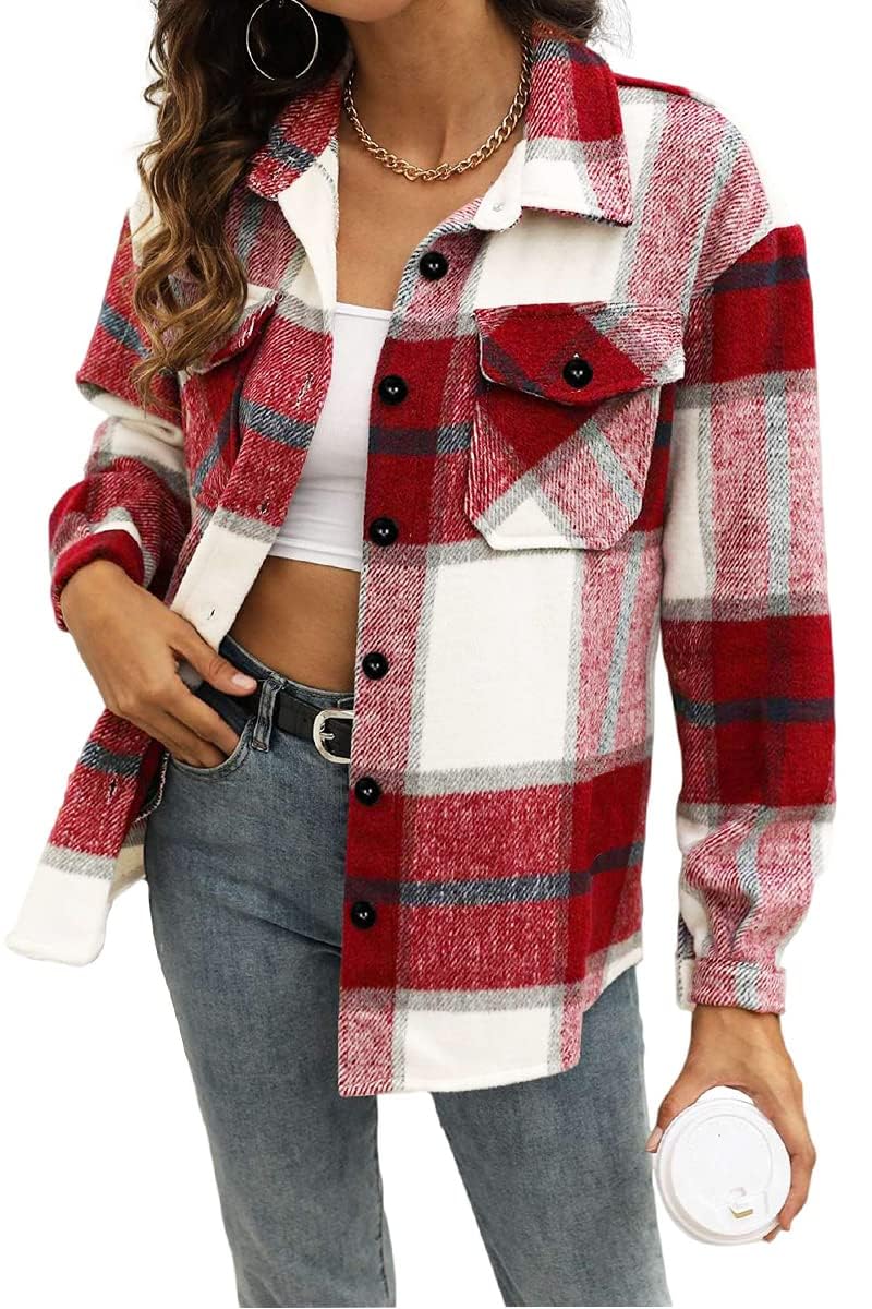 AUTOMET Womens Fall Outfits Fashion Clothes Shackets Flannel Plaid Button Down Long Sleeve Shirts Jackets 2024