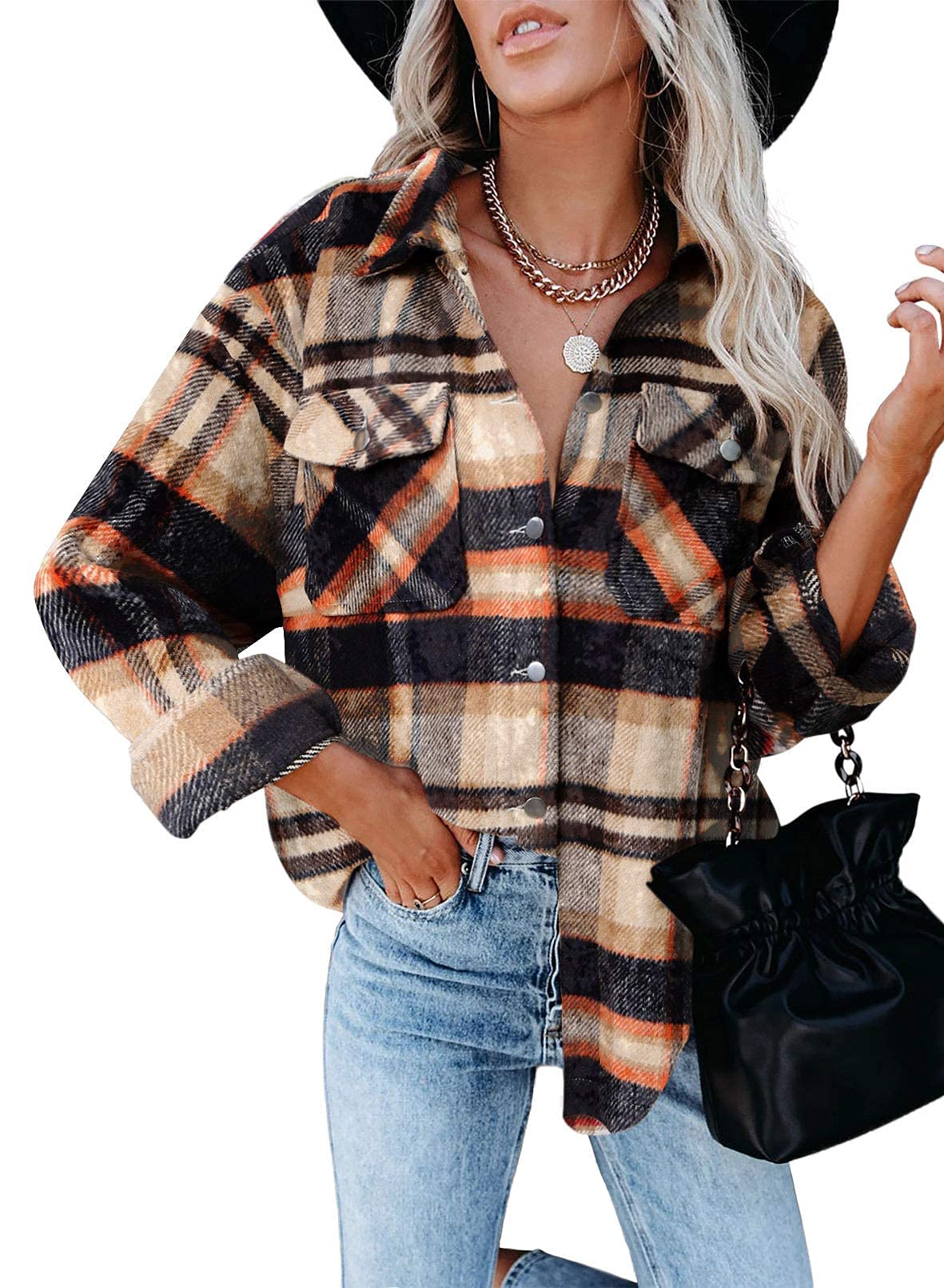 AUTOMET Womens Fall Outfits Fashion Clothes Shackets Flannel Plaid Button Down Long Sleeve Shirts Jackets 2024