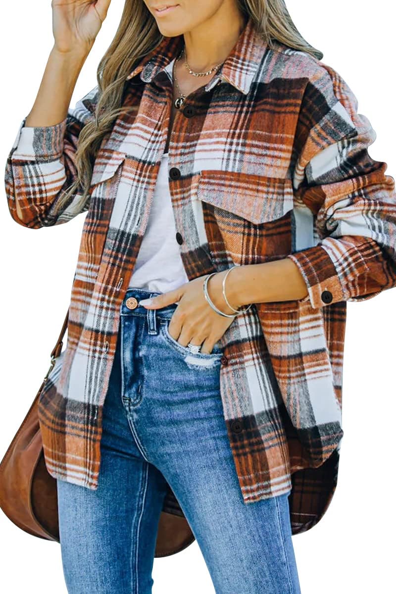 AUTOMET Womens Fall Outfits Fashion Clothes Shackets Flannel Plaid Button Down Long Sleeve Shirts Jackets 2024