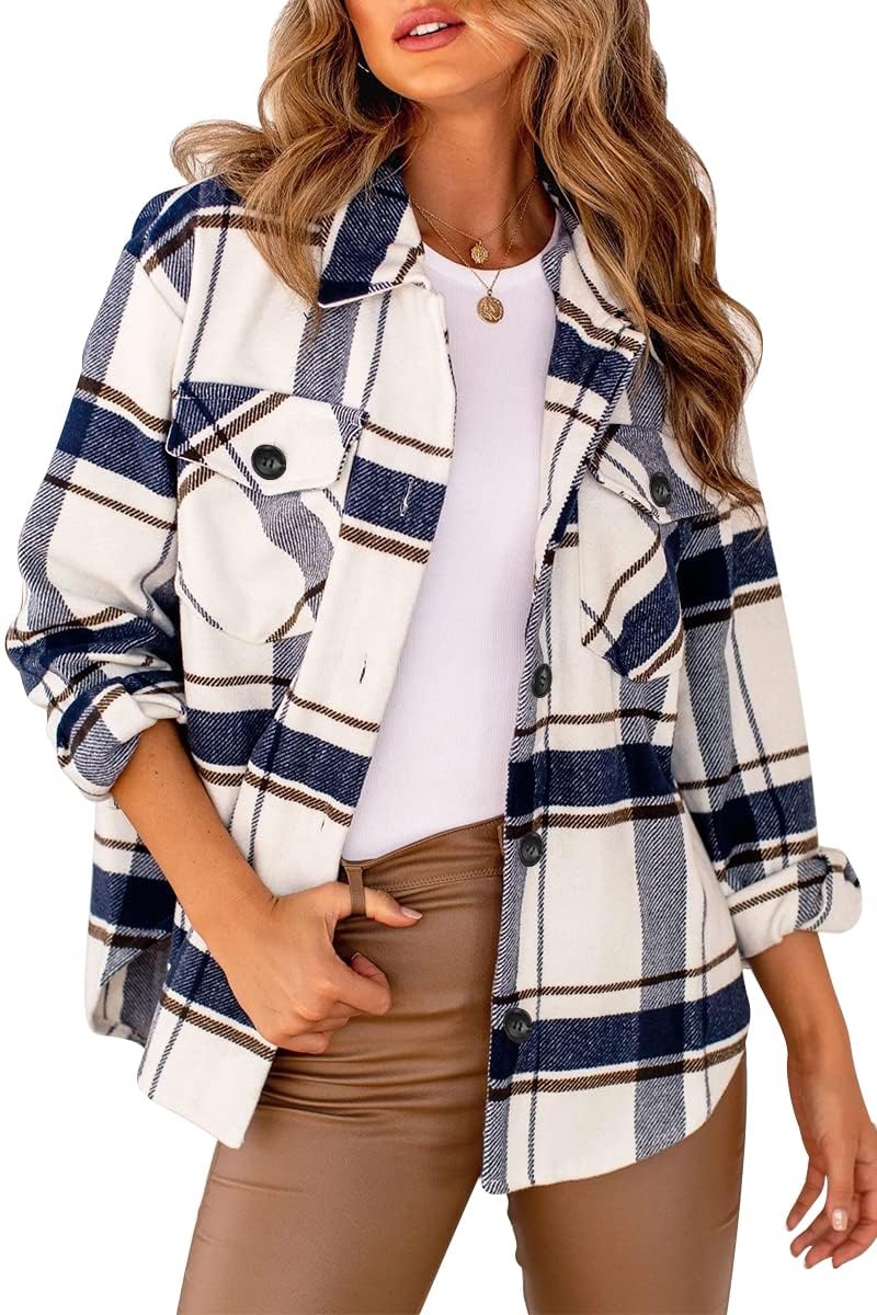 AUTOMET Womens Fall Outfits Fashion Clothes Shackets Flannel Plaid Button Down Long Sleeve Shirts Jackets 2024