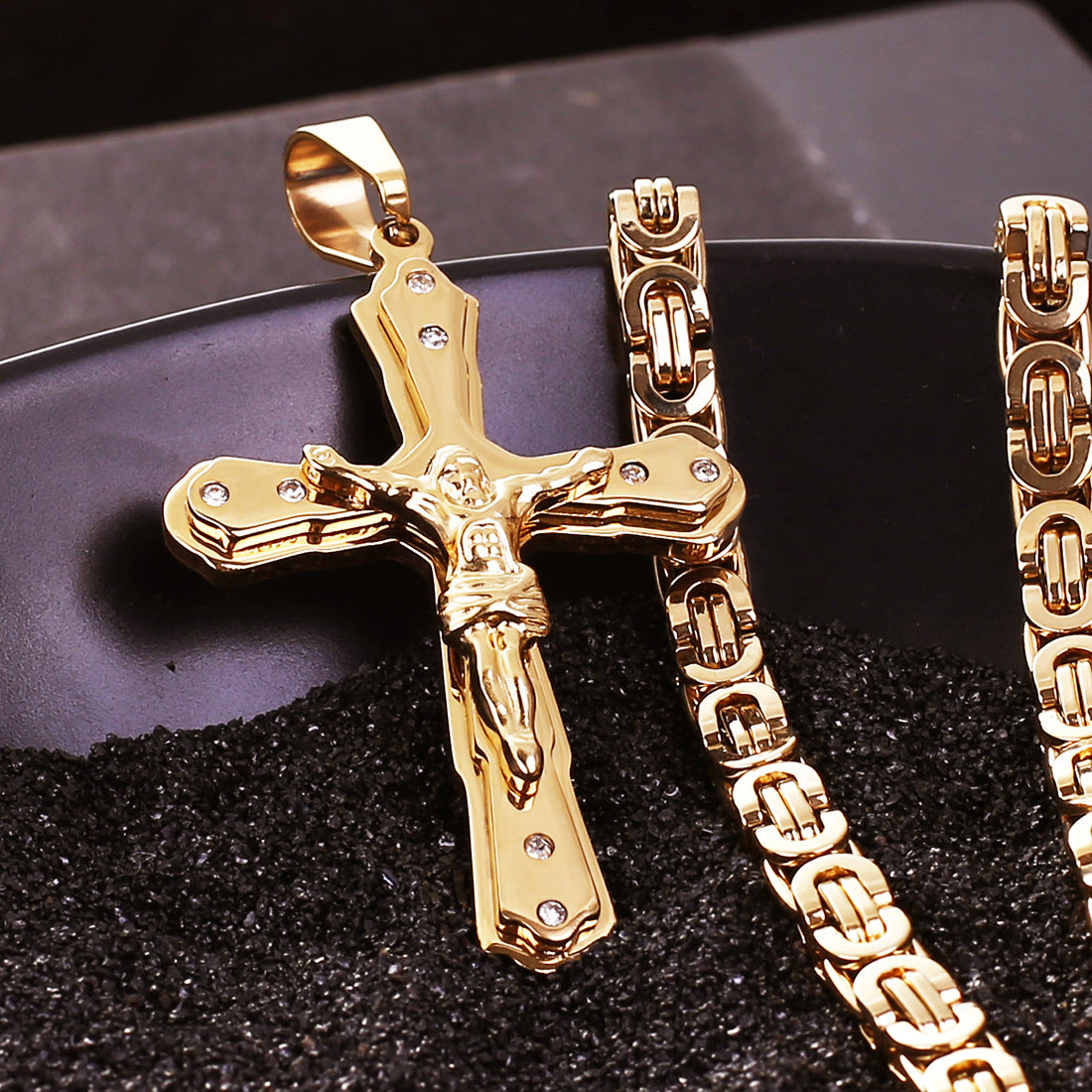 Golden Jesus Cross Faith Pendant Necklace