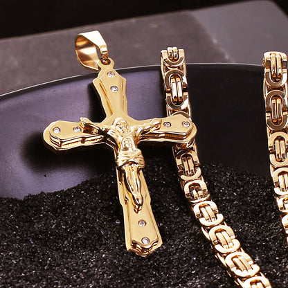 Golden Jesus Cross Faith Pendant Necklace