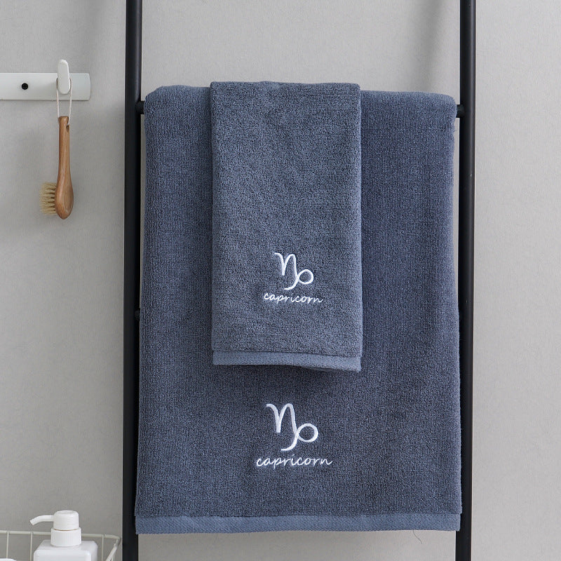 Capricorn Blue Cotton Constellation Towels Set – Soft, Absorbent Cotton Bath & Hand Towels