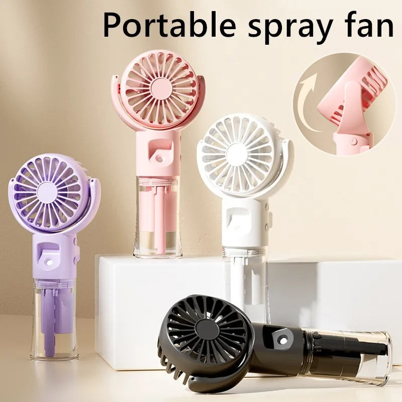 Portable Handheld Mist Spray Fan, USB Rechargeable, 4-Speed Cooling
