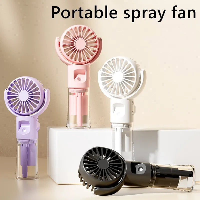 Portable Handheld Mist Spray Fan, USB Rechargeable, 4-Speed Cooling