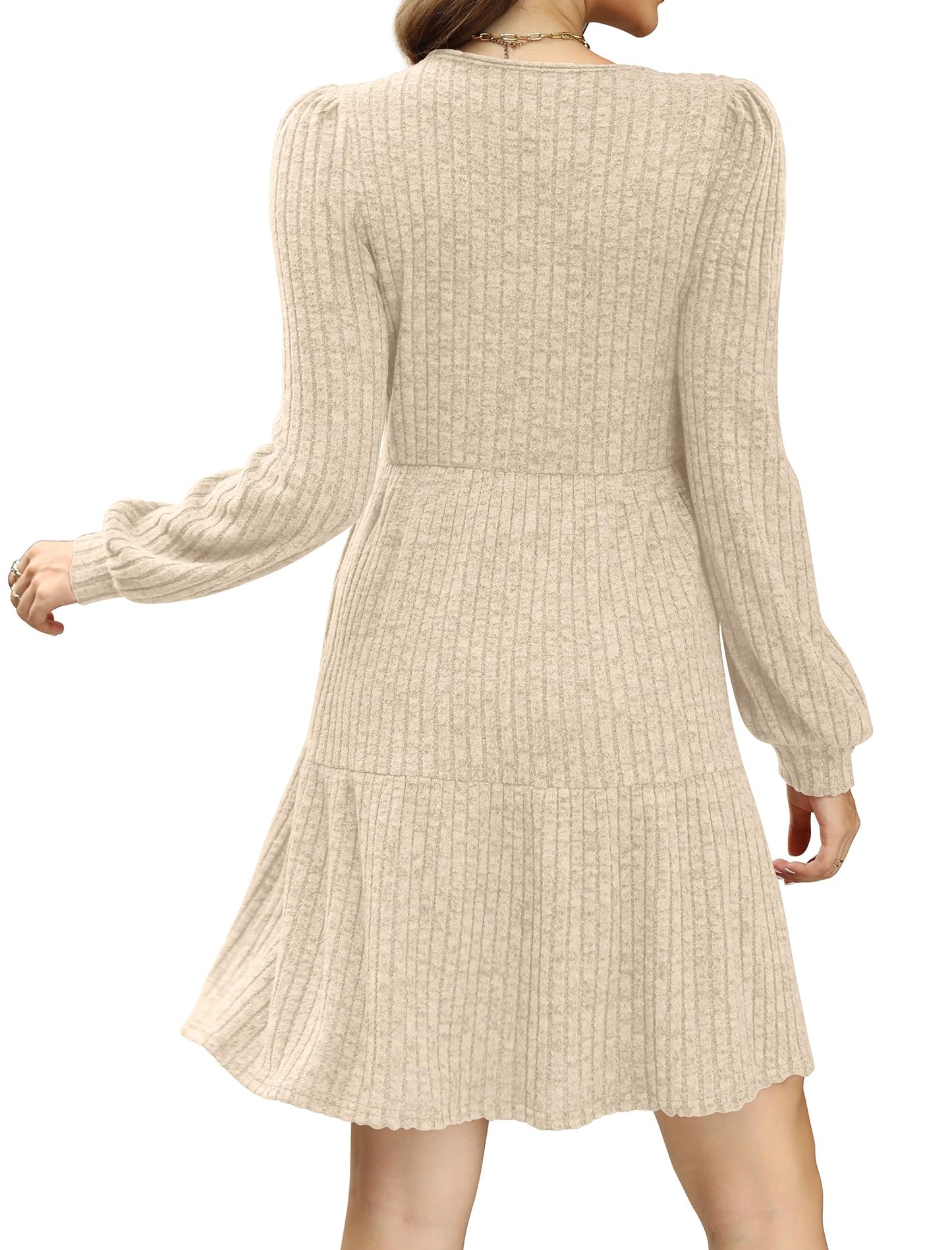 SAMPEEL Womens Square Neck Long Sleeve Fall Dresses Casual Babydoll Sweater Dress