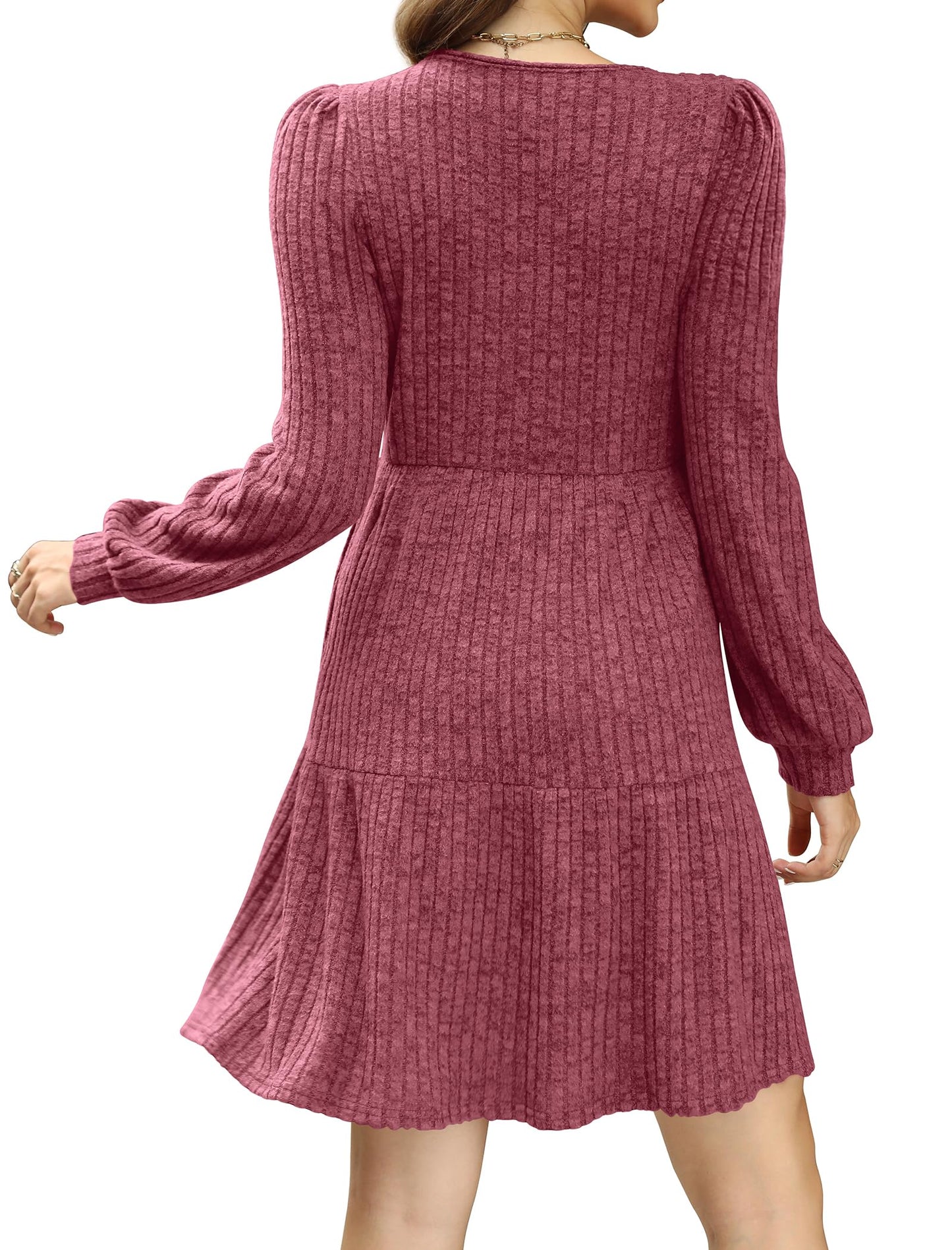 SAMPEEL Womens Square Neck Long Sleeve Fall Dresses Casual Babydoll Sweater Dress