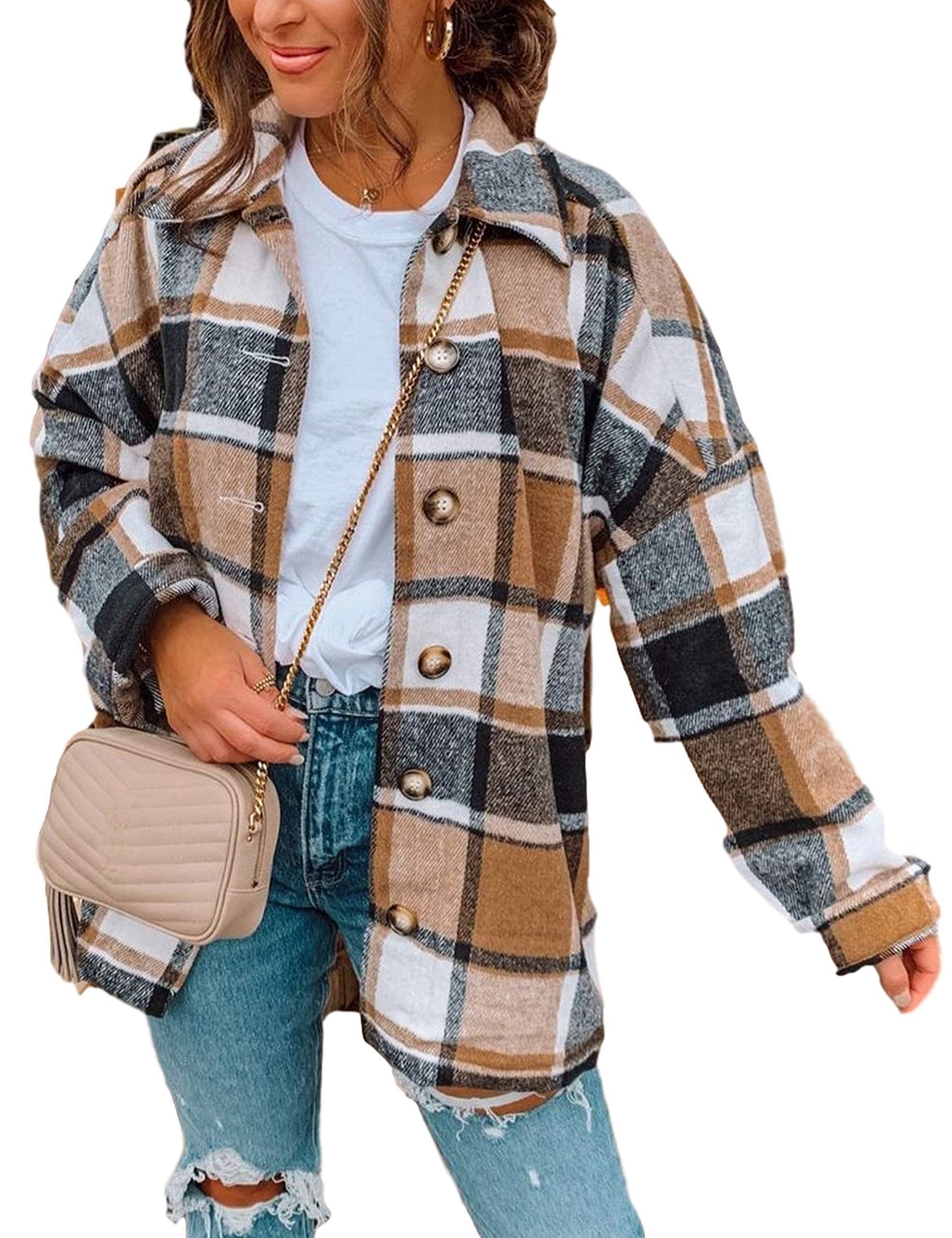 AUTOMET Womens Fall Outfits Fashion Clothes Shackets Flannel Plaid Button Down Long Sleeve Shirts Jackets 2024