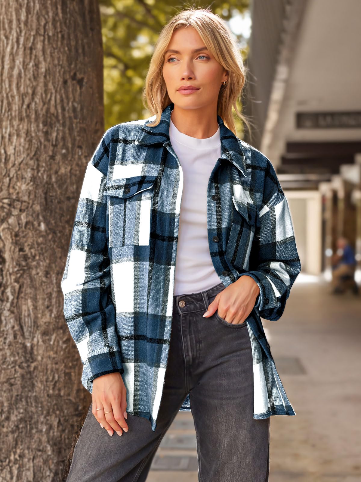 AUTOMET Womens Fall Outfits Fashion Clothes Shackets Flannel Plaid Button Down Long Sleeve Shirts Jackets 2024