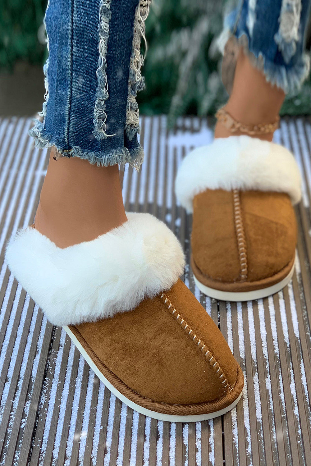 Cozy Camel Suede Plush Winter Slippers for Home