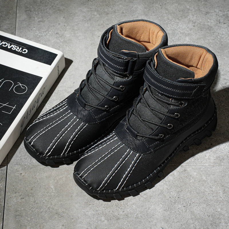 Black single shoe Men's Winter Fleece Snow Boots – Waterproof, Anti-Slip, Lace-Up Mid-Calf Work & Outdoor Shoes