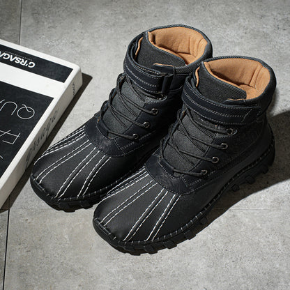 Black single shoe Men's Winter Fleece Snow Boots – Waterproof, Anti-Slip, Lace-Up Mid-Calf Work & Outdoor Shoes