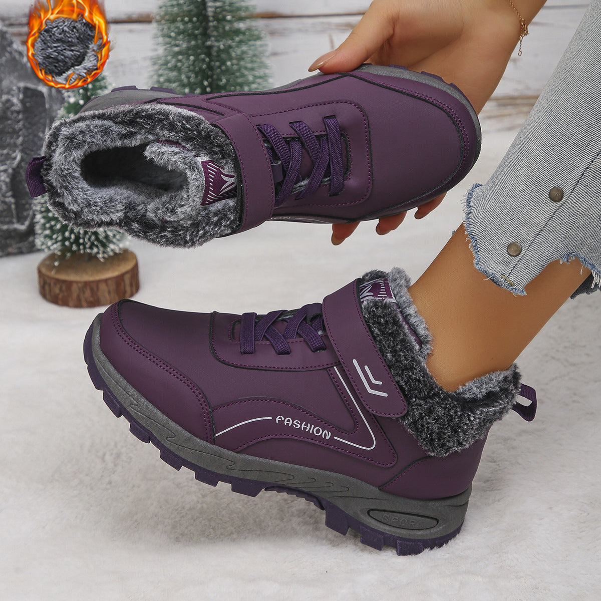 Dark Purple Women’s Winter Snow Fleece-Lined, Insulated, Warm Outdoor Cold-Weather Boots